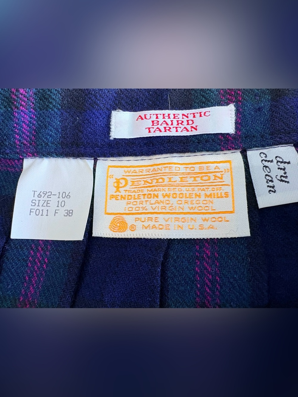 Vintage 70s Pendleton Baird Tartan Pleated 100% Virgin Wool Skirt, size 8 - Picture 4 of 4